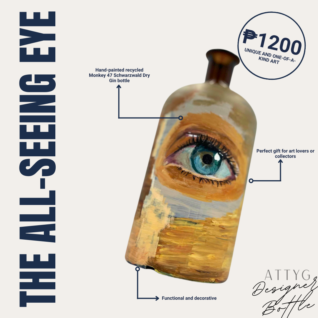 Hand-painted Monkey 47 Schwarzwald Dry Gin Bottle (the All-Seeing Eye)